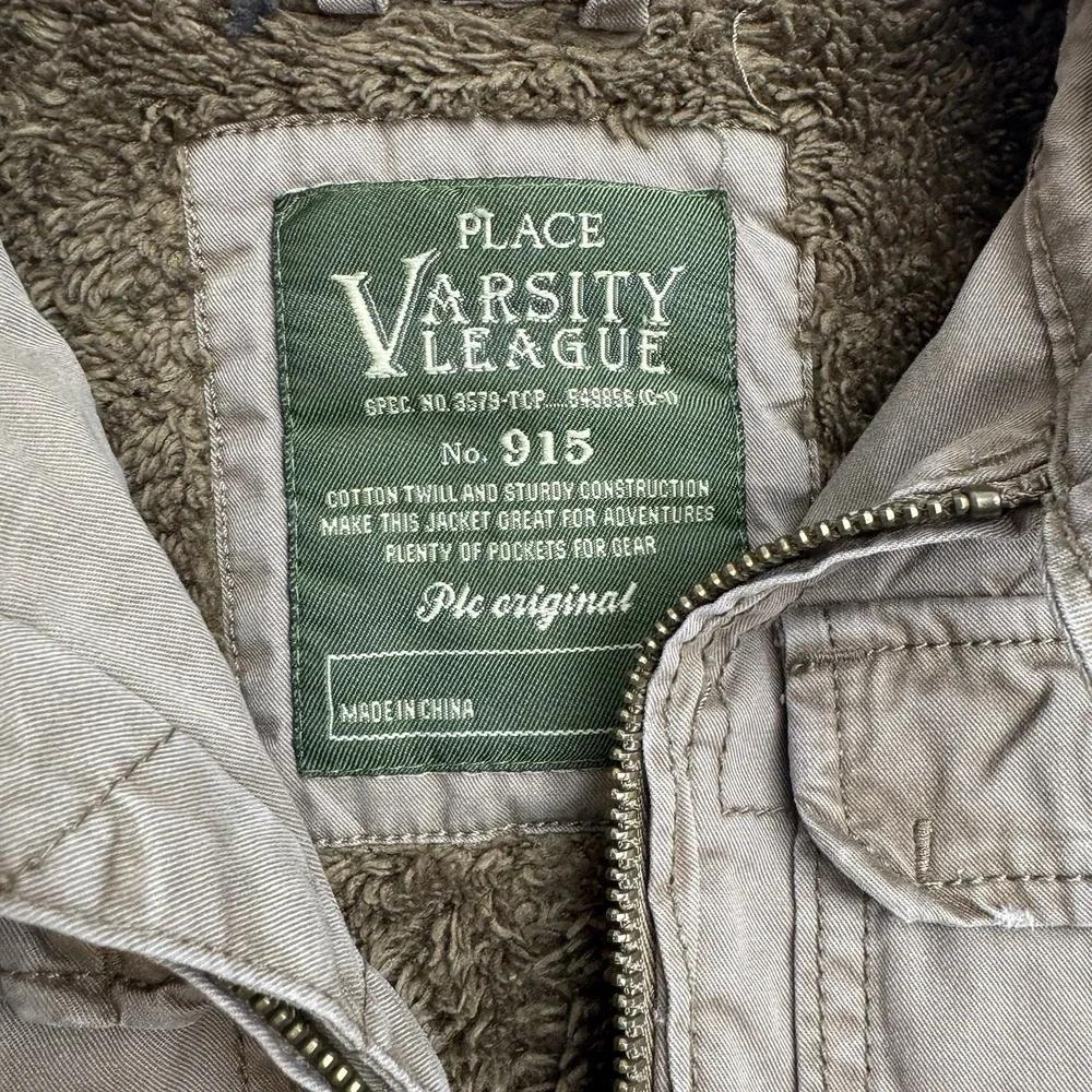 Place Varsity‎ League Jacket 3T Fleece Field Up Coat Brown Pockets Kids Boys